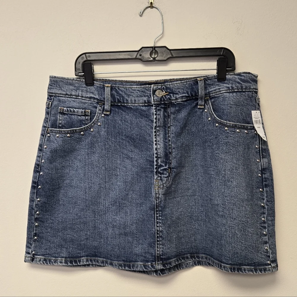 GAP Denim High Rise Studded Denim Mini Skirt Medium Wash Blue 16 - Picture 5 of 11